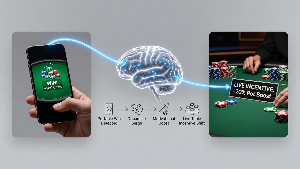 Diagram showing data flow between mobile poker applications and live casino incentive systems